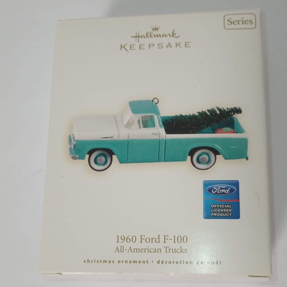 Hallmark Keepsake 2008 1960 Ford F100 AllAmerican Truck Ornament Teal White XMAS